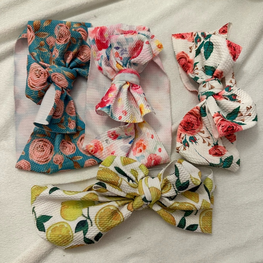 Floral and Lemon Print Kids Headband Set